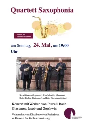 Plakat mit den vier Musikern von Quartett Saxophonica und dem Programm