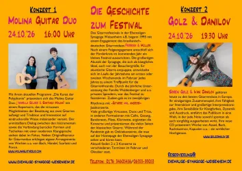 Erklärung zur Geschichte des Festivals und der Musiker zu den jeweiligen Konzerten.