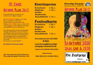 Flyer mit einem Bild der zwei Gitarristen, den Eintrittspreisen und kleinem Text