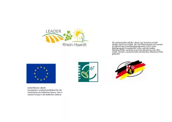Publizitätshinweis zur Förderung des Projekts Audiovisuelle Touren der Leader-Region Rhein-Haardt