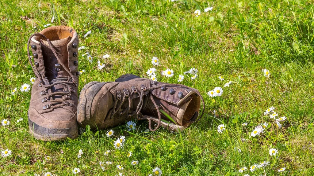 Wanderschuhe im Gras