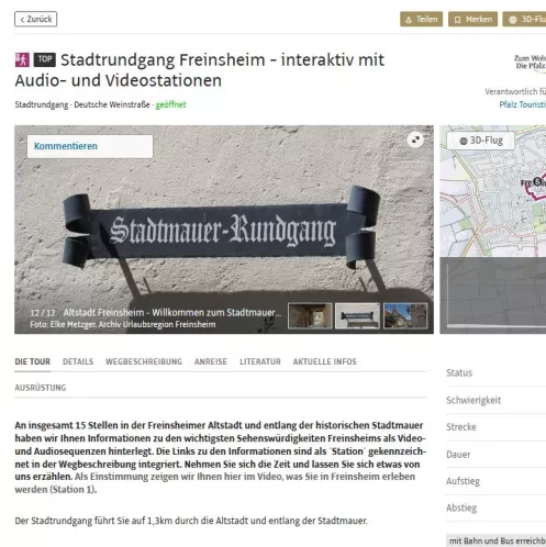 Screenshot des interaktiven Stadtrundgangs im Tourenplaner Rheinland-Pfalz
