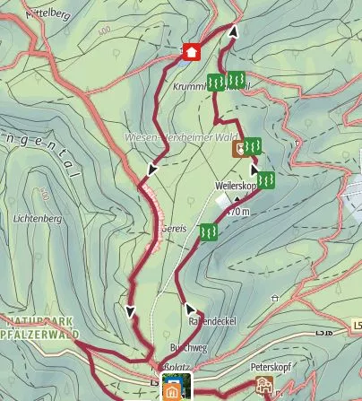 Wanderkartenausschnitt Ganerbenweg aus dem Tourenplaner Rheinland-Pfalz