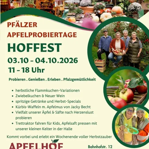 Plakat zu den  Apfelprobiertagen mit Fam. Hilbert