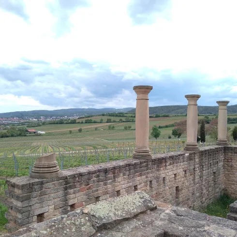 Römervilla am Ungsteiner Weilberg im Vordergrund - Blick Richtung Südwesten